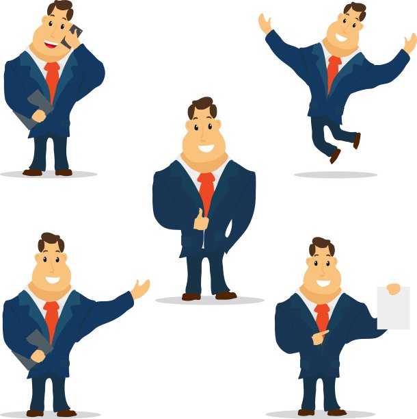 商人卡通人物在蓝色西装图片下载