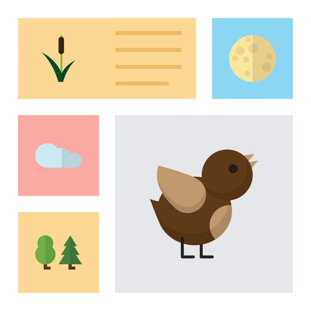 平面图标自然设置的香蒲鸟森林和图片下载