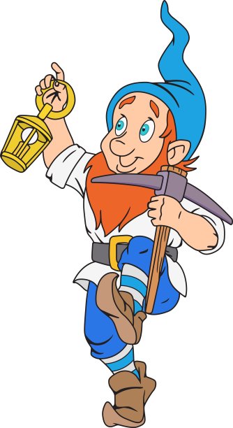 带着鹤嘴锄和灯笼的侏儒图片下载