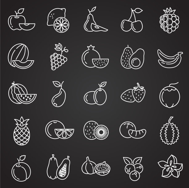 水果图标设置为黑色背景的图形图片下载