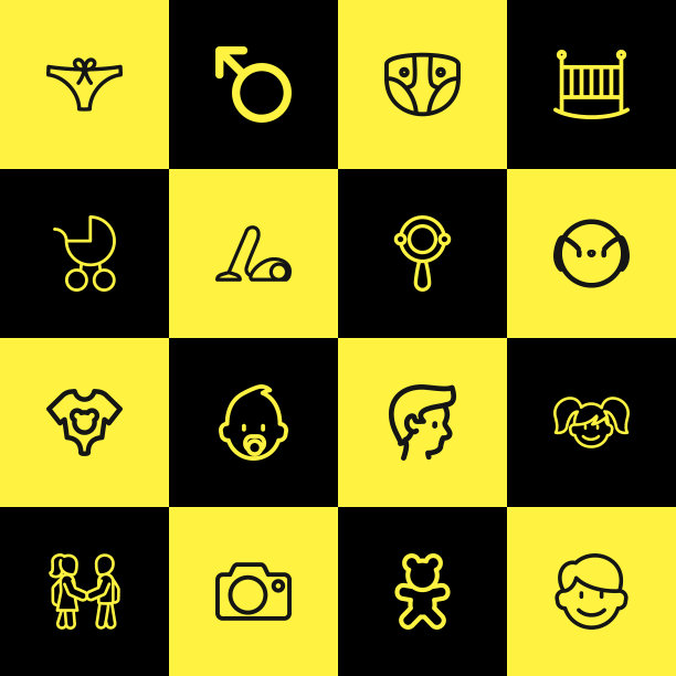 一组16可编辑的家庭图标线条风格图片下载