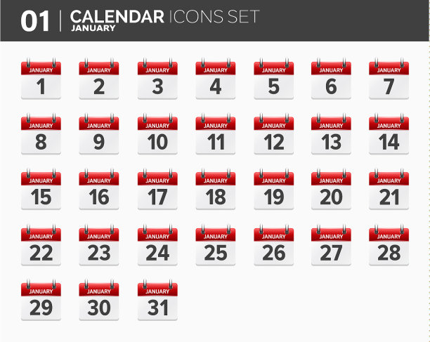 1月日历图标设置日期和时间2018年图片下载
