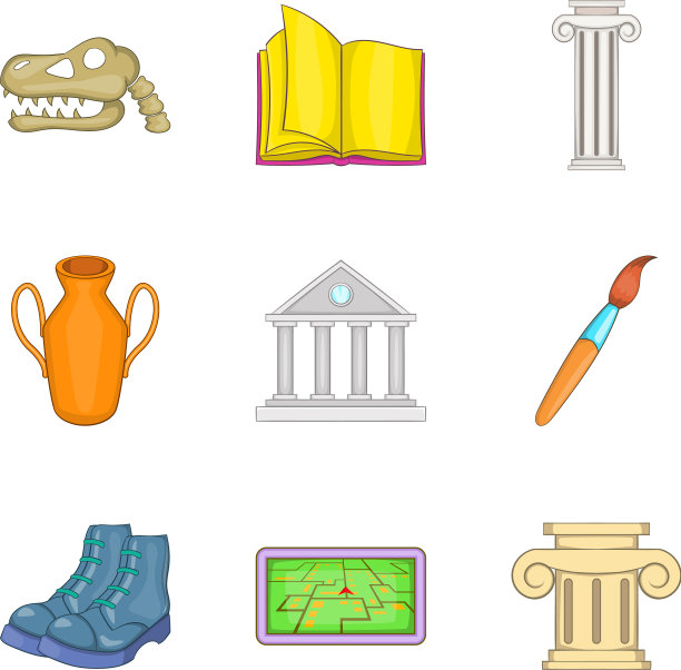 老建筑图标设置卡通风格图片下载