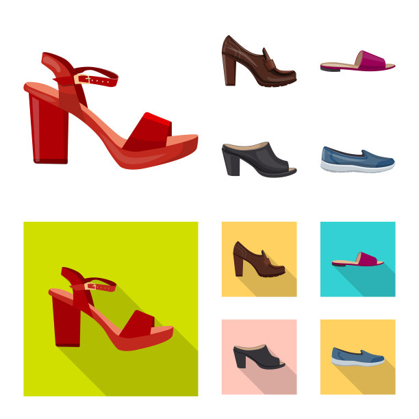 孤立对象的鞋类和女性图标集图片下载