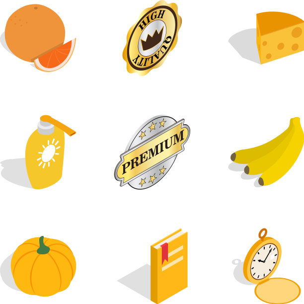 高质量的食品图标设置等距风格图片下载