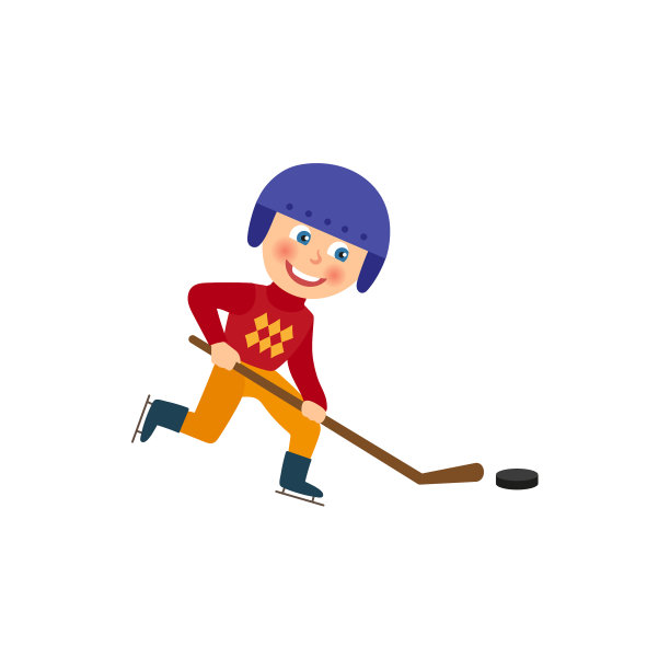 快乐的男孩戴着头盔玩冰球冬季运动图片下载