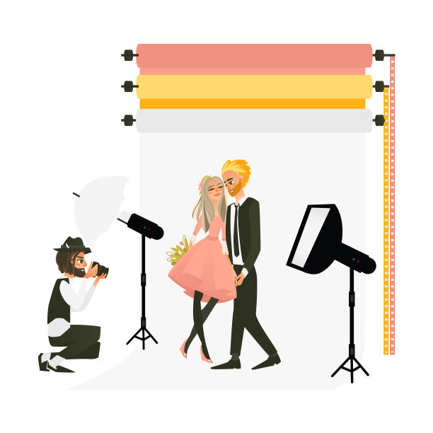 摄影师在工作室拍摄一对新人图片下载