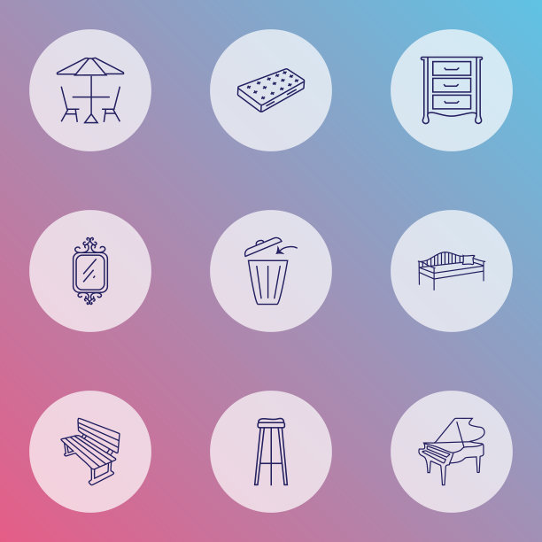 装饰图标系列风格设置长凳床垫图片下载