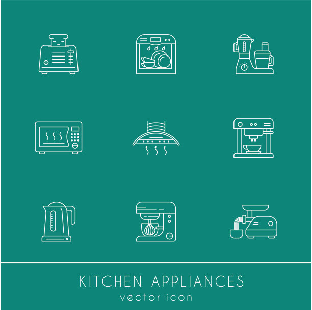 厨房电器线形图标设置图片下载