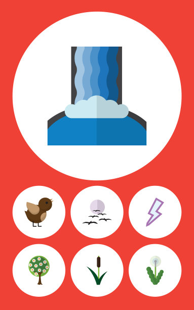 平面图标自然设置的鸟香蒲闪电图片下载