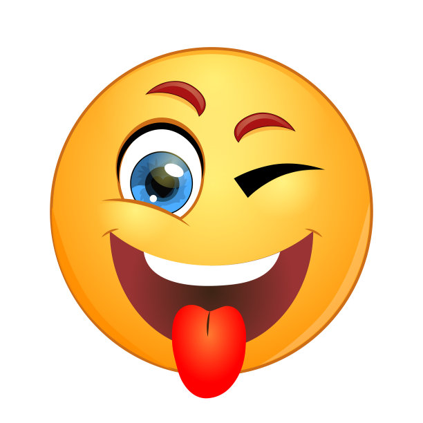 黄色微笑，眨眼，露出舌头图片下载