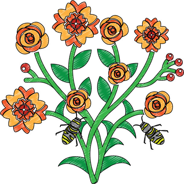 蜜蜂飞过一些花的枝叶图片下载