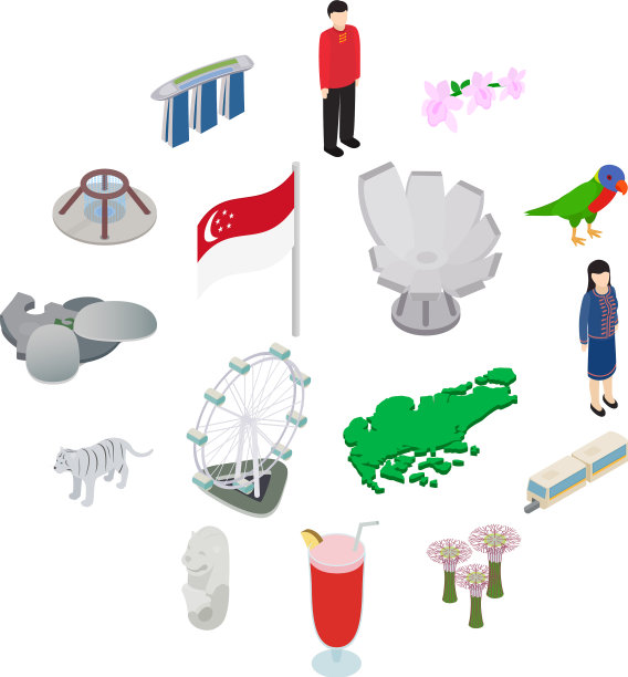 新加坡图标设置等距3d风格图片下载