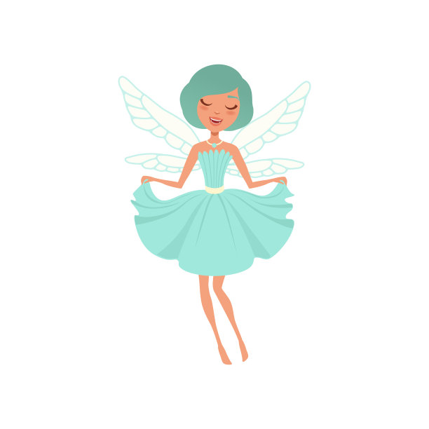 穿着蓝色裙子的卡通微笑仙女女孩图片下载