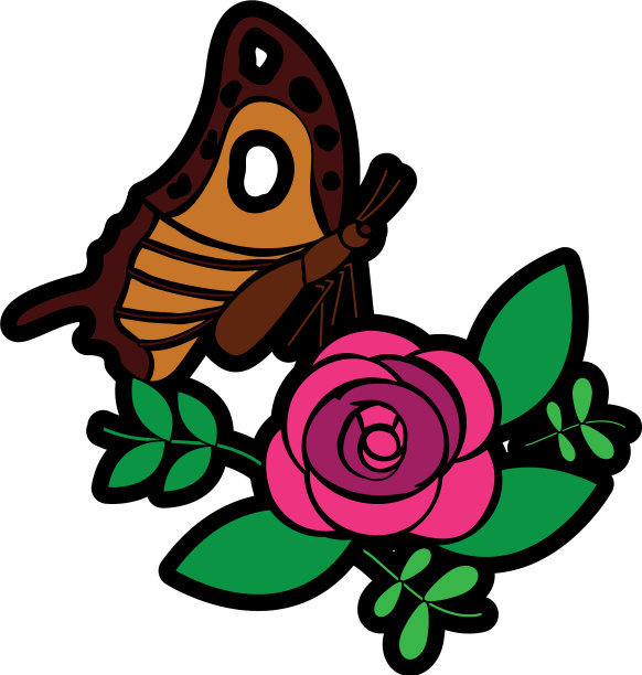 蝴蝶侧视图与花叶花图片下载