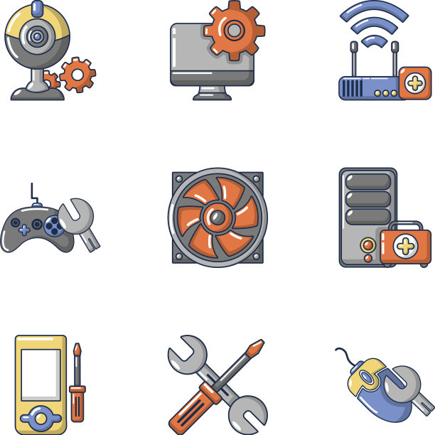 电脑技术图标设置卡通风格图片下载