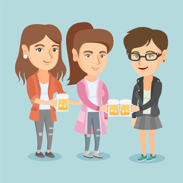 白种人朋友们敲着啤酒杯图片下载