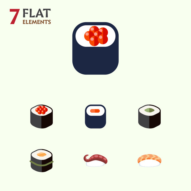 扁平图标鲑鱼刺身海鲜鲑鱼套图片下载