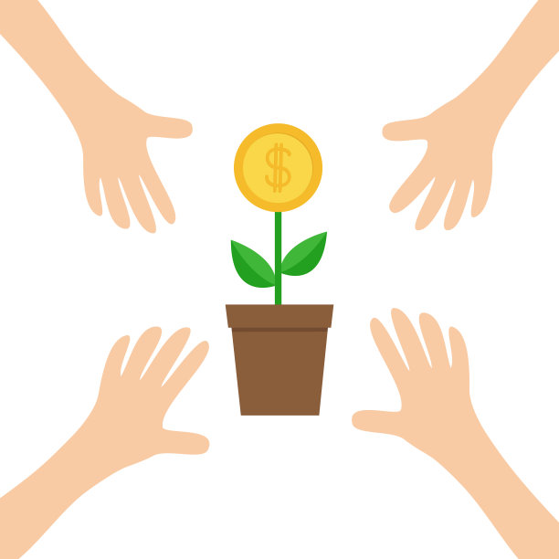 四手手臂伸向生长的钱树图片下载