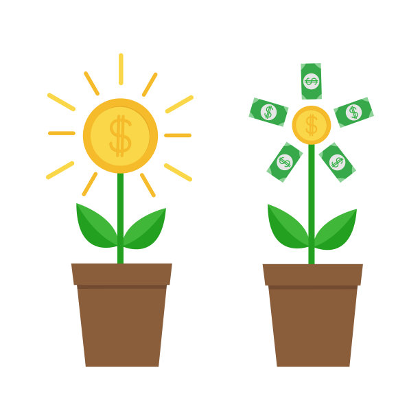 种植的纸钱树闪闪发光的硬币与美元图片下载