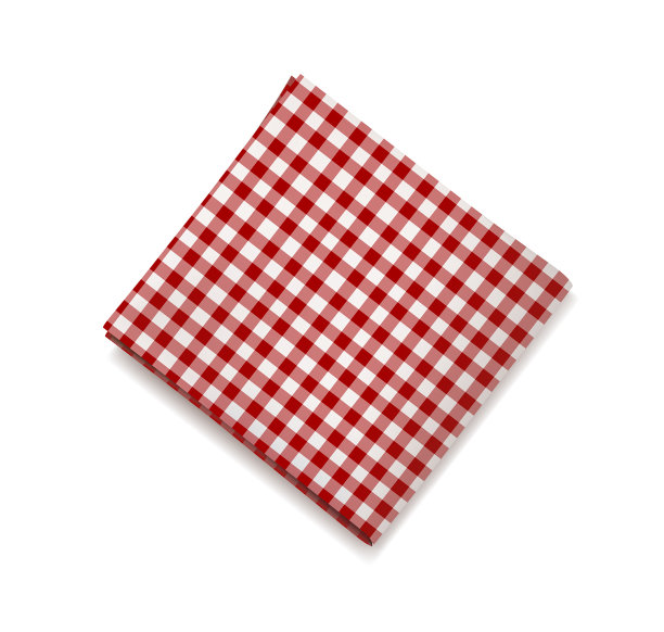 红色餐巾，白底格子布图片下载