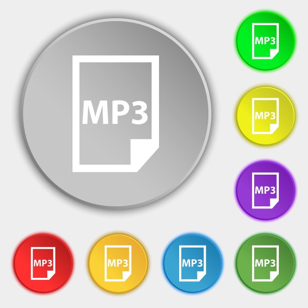 MP3图标标志在八个扁平按钮上图片下载