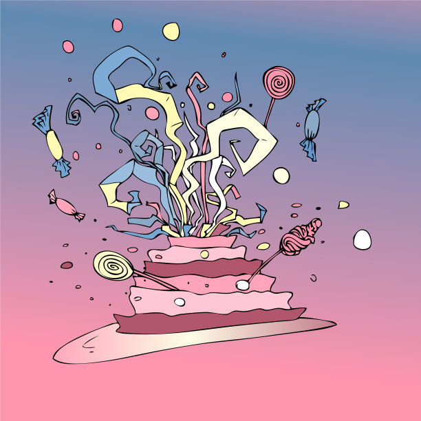 有棒棒糖和五彩纸屑的生日蛋糕图片下载