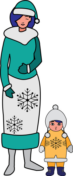 可爱的妈妈和女儿穿着冬天的衣服图片下载