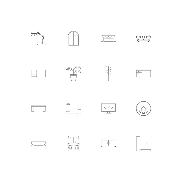 家具和家庭口音线性薄图标集图片下载