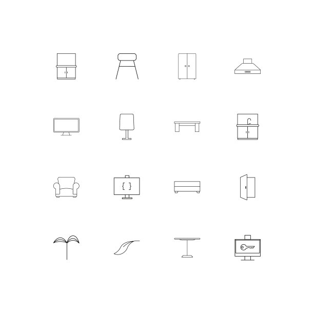 家具和家庭口音线性薄图标集图片下载