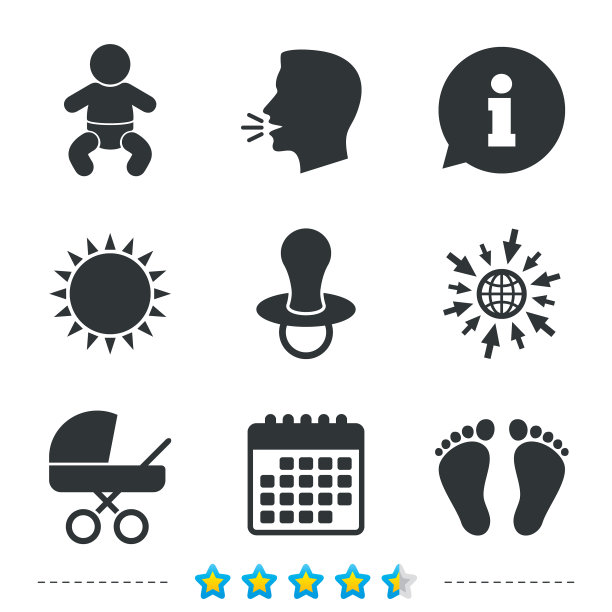 婴儿婴儿图标，童车和虚拟符号图片下载