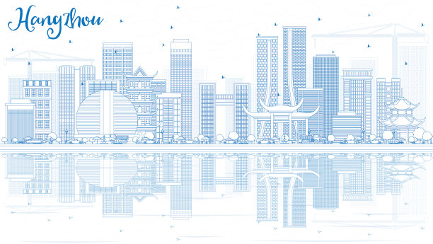 用蓝色建筑勾勒出杭州的天际线图片下载