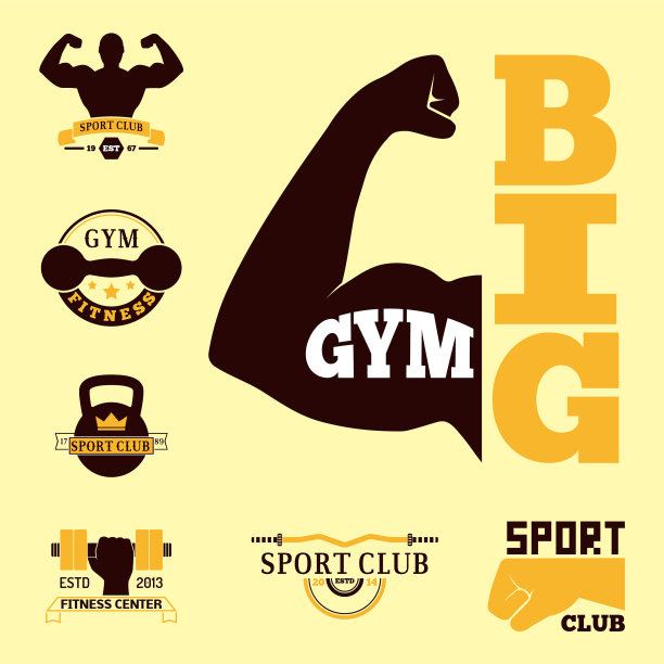 单色健身会徽设计元素健身运动图片下载