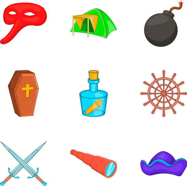 考古学图标设置卡通风格图片下载