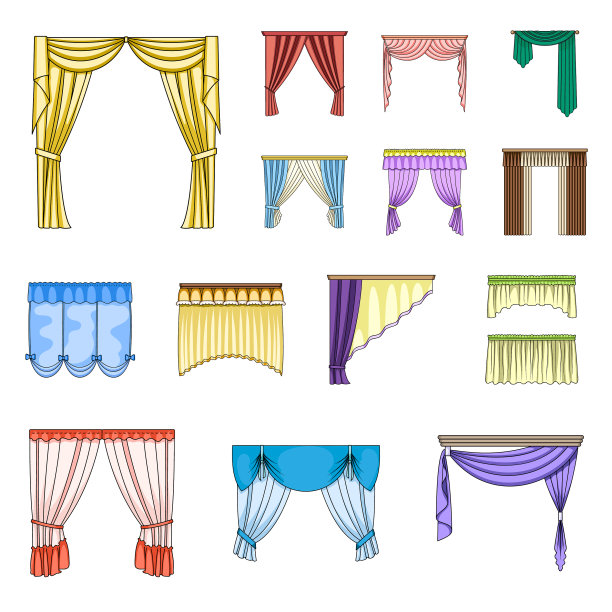 不同种类的窗帘卡通图标设置图片下载