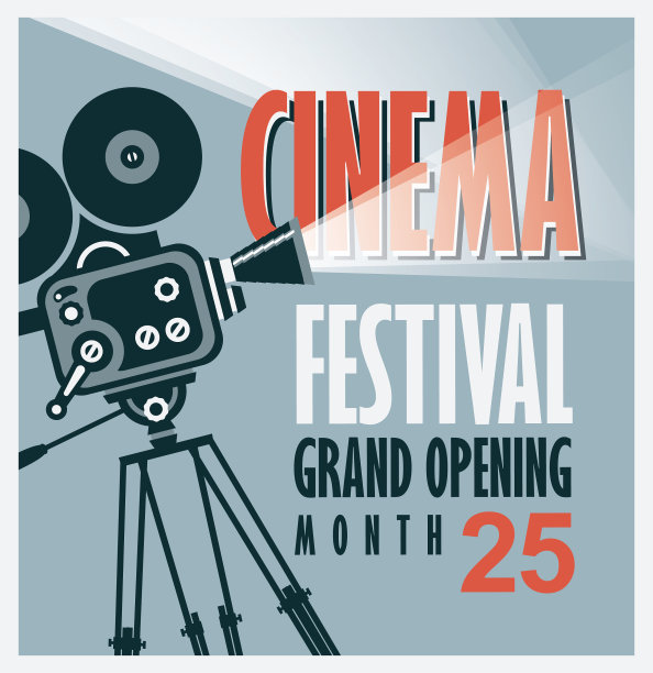 带有旧摄影机的电影节海报图片下载