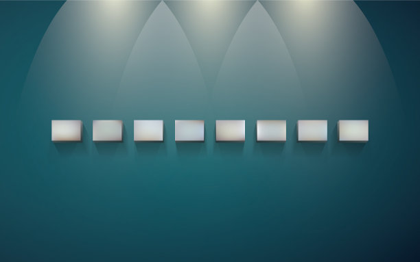 一排架子，陈列在深色的墙上图片下载