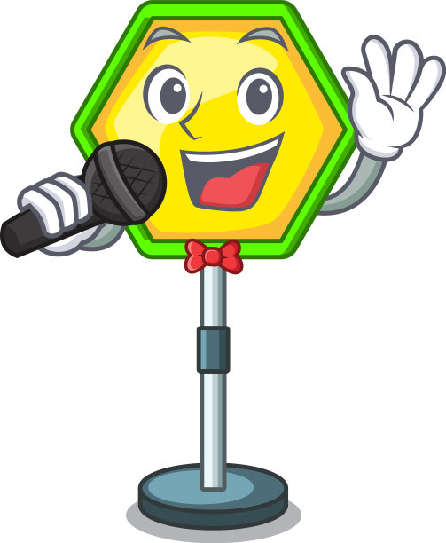 唱歌的道路交通标志上的卡通图片下载