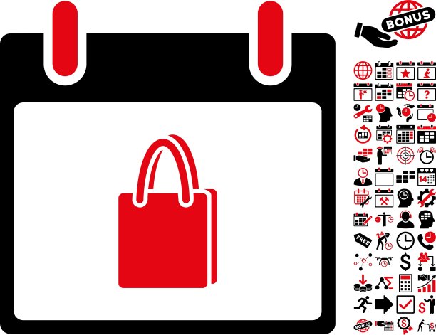购物袋日历日平图标与图片下载