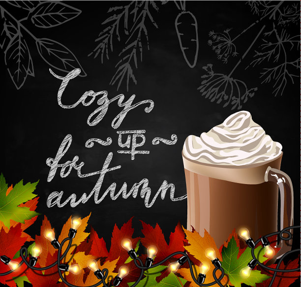 带有秋叶的黑板图片下载