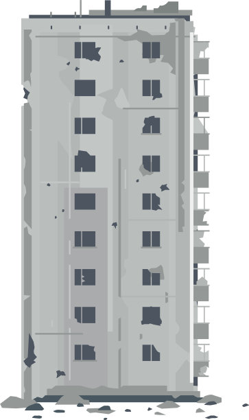 其中一栋被摧毁的九层东欧建筑图片下载