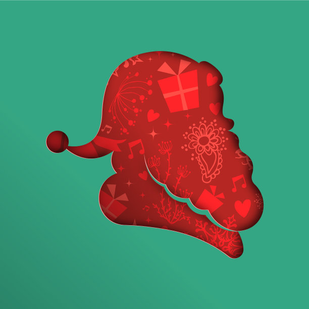 圣诞老人剪纸卡片模板图片下载