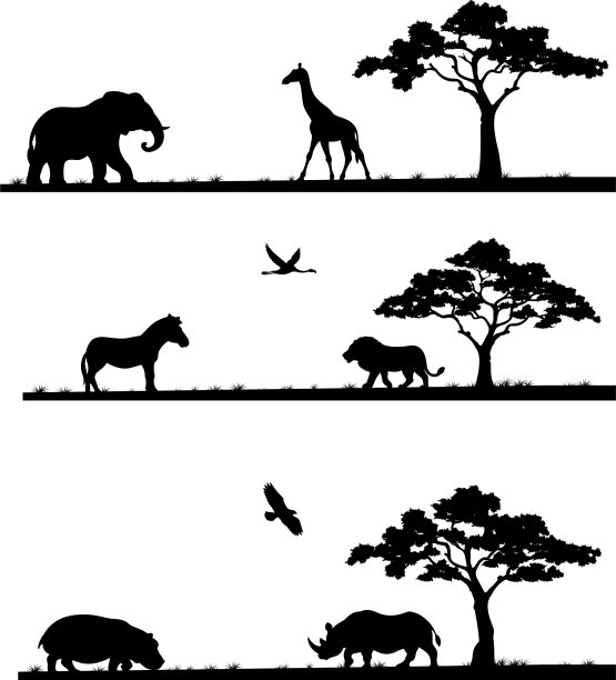 三种动物的旗帜剪影图片下载