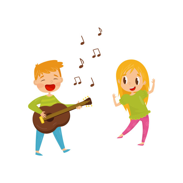 弹吉他的小男孩和唱歌的小女孩图片下载