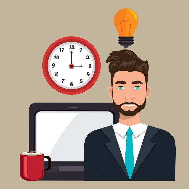 男人笔记本电脑时钟的想法图片下载