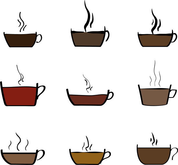 一套咖啡和茶杯素描图标图片下载