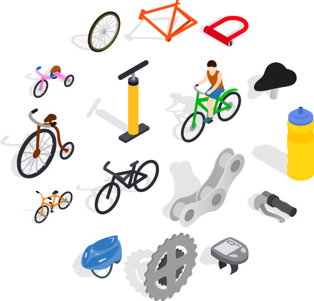 自行车图标设置等距3d风格图片下载
