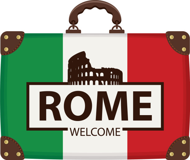 带有意大利国旗和罗马斗牛场的旅行箱图片下载