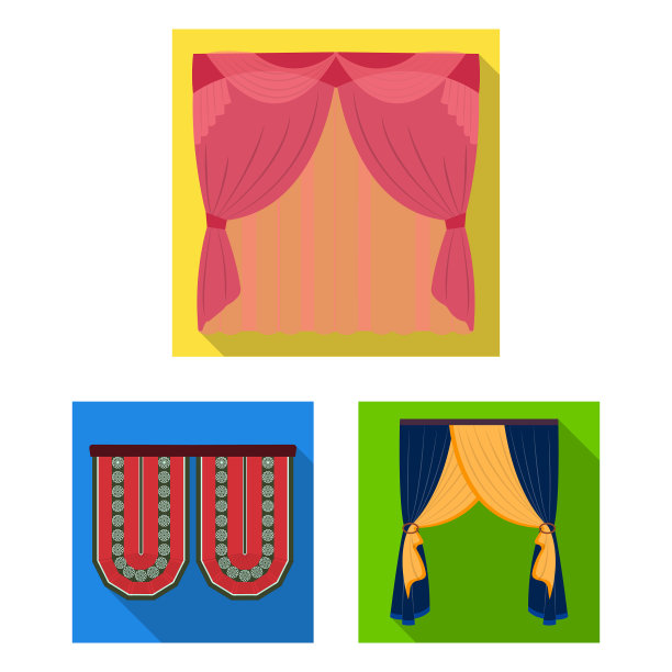 不同种类的窗帘平面图标设置图片下载