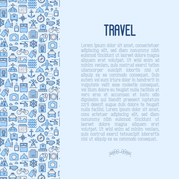 旅游和度假概念与细线图标图片下载